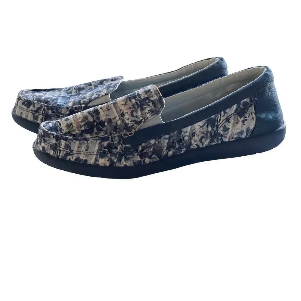 Crocs Slip Ons Floral Womens White Pink Blue US 11 Casual Comfy Walking Shoes